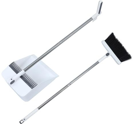 BATHVEVE Escoba Plegable y Recogedor con Mango Inoxidable para Limpieza de Diseño Ergónomico y Antiadherente para y Accesorio Compacto y Ligero