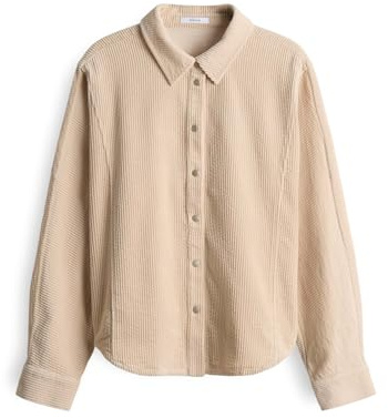 OPUS Damen Langarmbluse | FRENKI Regular Overshirt aus Cord Macadamia, 40