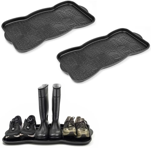 Crystals - Set of 2 - Boot Tray Organizer with Raised with Raised Edges, Pet Feeding Mat for Cats & Dogs, Plant Potting Base with Non Slip Washable Carpet Protection, 73x37 cm