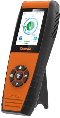 Temtop LKC-1000C Portable C-O-Detektor mit Temperatur- und Feuchtigkeitsanzeige, Messbereich 0–1000 ppm, TFT-Farbdisplay, individuelle Alarme für zu Hause/Garage/Sicherheitsüberwachung