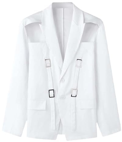 Generisch Blazer extravagant pour homme avec découpes au niveau des épaules - Veste tendance avec boucles décoratives et sangles - Veste originale pour les fêtes et les événements