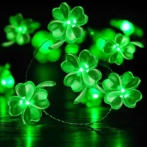 ALEGRE® Kleeblatt Lichterkette Grün,2M 20 LED Kleeblatt Draht Grüne Lichterkette Batteriebetrieb,Grün Lichterketten Innen Dekolicherkette für St. Patrick's Day, Hochzeit, Schlafzimmer,Weihnachten Deko