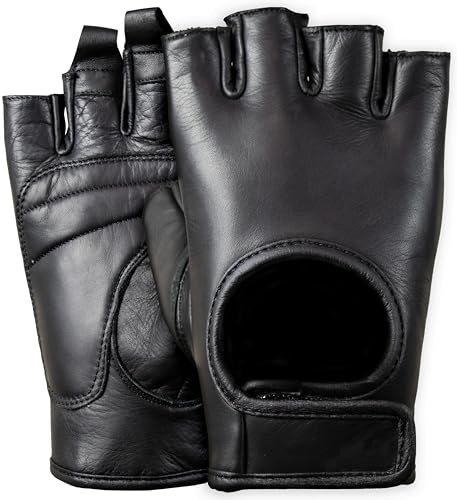 MDM Motorrad Handschuhe Fingerlos aus Echtem Leder, Leder Motorradhandschuhe ohne Finger, Chopper Sommer Motorrad- Handschuhe
