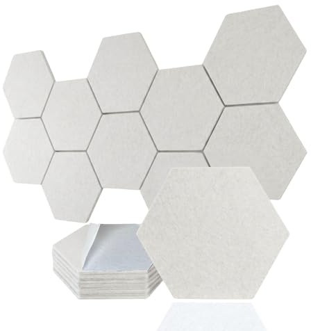 G.schmückt Akustikplatten Filz selbstklebend, 12 Stück Akustikpaneele Hexagon, Schallabsorber Wand, Schallschutz & Wandverkleidung 30x26x1 cm ([04] Weiß, 12er Pack)