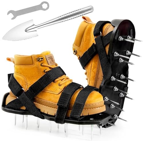 Seruno X Rasenlüfter-Schuhe – Nagelschuhe Rasenlüfter für effektives Rasen Belüften, Aerifizierer für Rasen mit Edelstahlschaufel, Nagelschuhe Rasen & Rasenlüfter Schuhe, Komplett vormontiert, Schwarz