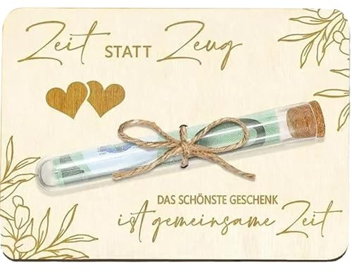 RhiVrillion Zeit Statt Zeug Geldgeschenke Verpackung, Gutschein Das Schönste Geschenk ist Gemeinsame Zeit Schenken mit Reagenzgläser und Karte Umschlag, Eukalyptus Gutscheine Geschenkideen aus Holz