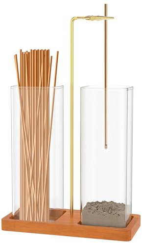 Räucherstäbchen Halter für Meditation, Yoga Spa, Heimbüro Deko | mit Glas Aschefänger und Aufbewahrung, 2-in-1 Incense Holder Holz, Räuchergefäß