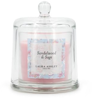 Laura Ashley Duftkerze mit Glasglocke | Sandalwood & Sage | Edle Kerze im Glas mit Deckel | 250g