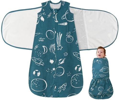 FUNUPUP Pucksäck baby 0–6 månader, 100 % bomull swaddle sovsäck baby sommar 1 tog, 3-i-1 babysovsäck med kardborrebandsflyglar och dubbel dragkedja