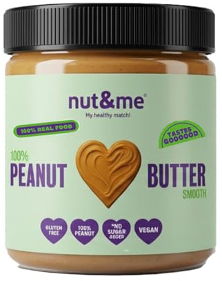 nut&me Burro di Arachidi Liscio 1 kg | 100% Noccioline Tostate Senza Zuccheri Aggiunti, Fonte di Proteine, Senza glutine, lattosio né olio di palma