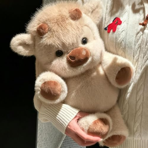 Starnearby 43cm Runnly Kuscheltier, Running Cow Plush, PP-Baumwolle (Khaki) | Laufende Kuh Plüsch, Kann Angst Lindern, Emotionale Unterstützung Anbieten, Geschenk für Kinder & Erwachsene