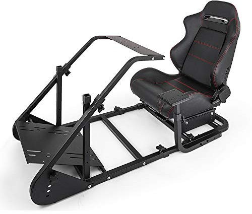 Hopopular RS6 Racing Simulator Cockpit GTA-F with Triple or Single Monitor Stand Silver Frame with Adjustable Racing Seat Gaming Chair Driving Simulator Cockpit (RS6 Racing Simulator Cockpit)