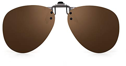 JM Polarized Clip on Sunglasses Frameless Flip Up Style Lens for Prescription Glasses Brown