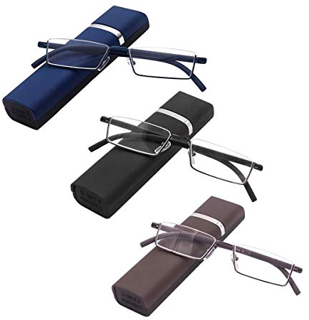 KoKoBin 3 stueck Lesebrille mit Ultraleichtem TR90 Rahmen Lesehilfe Halbbrille aus Metallrahmen mit Halbrahmen Sehehilfe mit Brillenetui für Damen und Herren +2.0