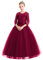 Flower Girl Lace Tulle Lace Embroidered Princess Wedding Party Dress Kids 3/4 Sleeve Floor Length Junior Bridesmaid Formal Pageant Prom Gown Christmas Birthday Gifts Burgundy 3-4 Years
