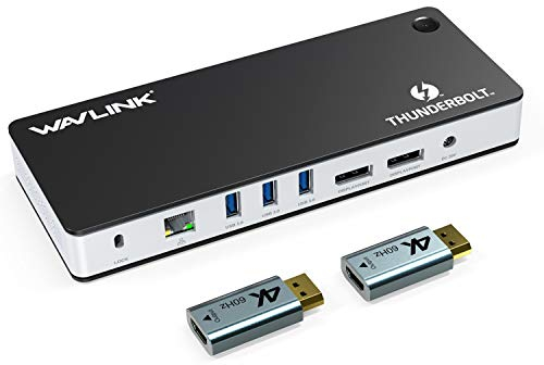 WAVLINK Thunderbolt 3 Dockingstation mit 60W Aufladung,Dual DisplayPort1,4 oder HDMI, 4xUSB 3,0, Gitabit LAN und 3,5 mm Audio für bestimmte Windows-Notebooks