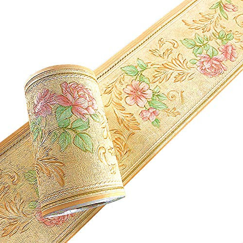 Simplemuji Self Adhesive PVC Vintage Flower 3D Waterproof Wall Border Decor Removable Kitchen Bathroom Tiles Stciker 10CM by 5M (Yellow)