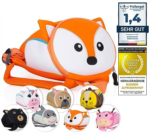 Kinderrucksack für Kleinkinder Kindergarten Rucksack für Kinder Backpack Schultasche Tier-Rucksäcke 2-6 Jahre Wasserfest, Leichtgewichtig, ergonomische Träger und extrem Robust (Fuchs)