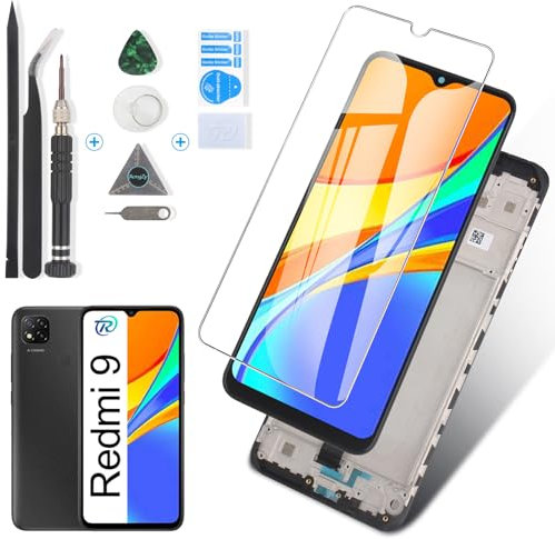 RongZy Pantalla para Xiaomi Redmi 9 Táctil LCD de Repuesto Ensamblaje Digitalizador Reemplazo para Redmi 9 con Herramientas (Negro con Marco)
