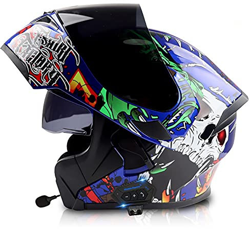 Klapphelm mit Bluetooth,Helm für Motorräder Integralhelme Flip-up Motorradhelm ECE-Zertifizierung Anti-Fog-Doppelspiegel Die Windgeräusche Leicht für Frauen Männer Unisex 57~64CM