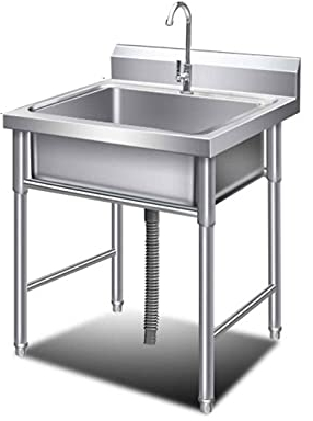 TreeSouth Évier INOX Cuisine 1 Bac Évier sur Pieds en Acier INOX Lavabo Commercial De Cuisine, Évier avec Déflecteur Haut, Support Renforcé, 50x80x100cm