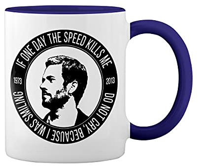 Fast & Furious Paul Walker Blanca taza de café con el borde azul y la manija Mug