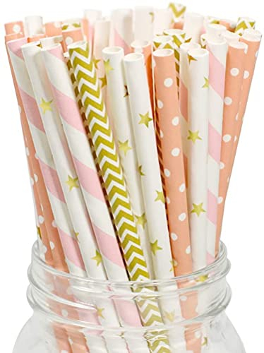 Pajitas de Papel,Pajas Decoración de Cóctel 100 Pack 19.7CM Pajas de Beber Fiesta de Decoración para Bebidas Tropicales Fiesta de Cumpleaños Celebración Bodas y Vida Cotidiana