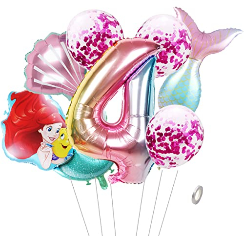 Meerjungfrau Geburtstag Party Dekoration Set 4 Jahre Mädchen Bunt Meerjungfrau Ballon 40 XXL Zahl 4 Zahlen Ballon 4. Kinder Geburtstag Mädchen FolienBallon LatexBallons meerjungfrau Ballon Deko