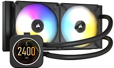 Corsair iCUE H100i ELITE Refrigerador de CPU Líquido con Pantalla LCD (Pantalla LCD IPS Personalizada, 40 LED RGB Dinámicos, Ventiladores de 120 mm, Radiador de 240 mm) Negro