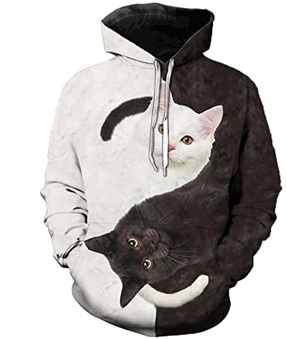 DaDuo Hoodie Herren Langarm 3D Kreative Katze Drucken Pullover Herren Komfortabel Popularität Paare Sweatshirt Lassig Loose Kapuzenpullover Herren Mit Taschen I-B20 XL