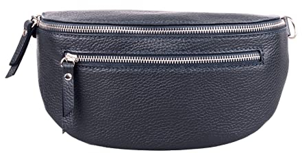 Marco VENEZIA Bauchtasche Leder Damen Crossbody Bag Damen Gürteltasche Damen Umhängetaschen Damen Kleine Umhängetasche Damen Crossbody Bag Damen Breiter Gurt (Dunkelblau)