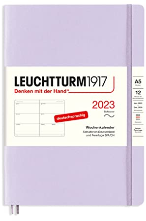 LEUCHTTURM1917 365745 Wochenkalender, Softcover, 12 Monate, Lilac, Medium (A5) 2023