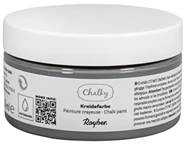 Rayher Chalky, Kreidefarbe auf Wasserbasis, dunkelgrau, Dose 100 ml, für Shabby-Chic, Vintage- und Landhaus-Stil-Looks, 35047570