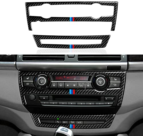 Auto Interieurleisten CD Panel Trim Center Konsole Abdeckung Kohlefaser Aufkleber Decal passt Kompatibel mit BMW X5 E70 X6 E71 2007 2008 2009 2010 2011 2012 2013 2014 Interieur Zubehör