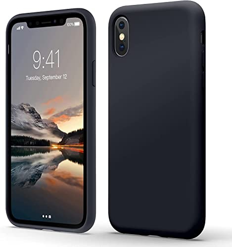 Flyzoo Flüssige Silikon Hülle für iPhone XS Max (6,5), Kratzfest & Anti-fingerabdruck Silicone Handyhülle mit Rundumschutz: 4-Schicht Schutzhülle, Erhöhter Rand für Bildschirm & Kamera, Schwarz