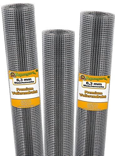 Aquagart® Volierendraht Hasendraht Wühlmausgitter 40m x 1m, Drahtgitter Maschenweite 6,3mm, verzinkter Maschendraht-Zaun, robustes Schweißgitter