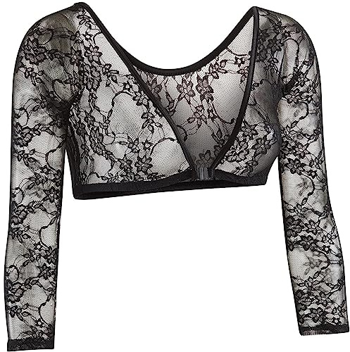 SamHeng Women Mesh Sheer Crop Top, Long Sleeve See Through Shirt Blouse, Black Slim Fit Sheer Shrug Mesh Crop Shirt Top, Both Side Wear Open Front Cardigan Cover Up