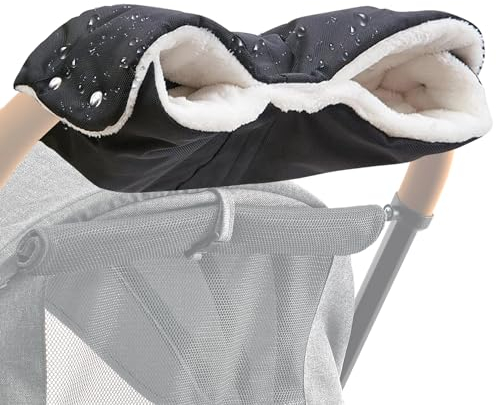 Kinderwagen handwärmer Handschuhe,Kinderwagenmuff mit Fleece Innenseite,Kinderwagenhandschuhe,Universalgröße handmuff für Kinderwagen Wasserfest Winddicht für Kinderwagen Buggy (Schwarz)