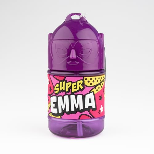 Bottiglia personalizzata per bambini, borraccia con cannuccia - Super Emma