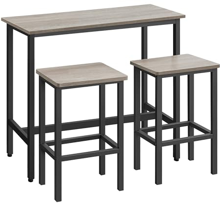 VASAGLE Juego de Mesa y Taburetes de Bar, Mesa de Desayuno con 2 taburetes, Marco de Acero, Industrial, Gris Melange y Negro Tinta LBT218B02