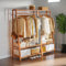 Rafaelo Mobilia Wooden Clothes Rail, Clothes Rack With Shoe Storage, Garment Rack, Open Wardrobes For Bedroom, Freestanding Clothes Rail, Clothes Storage