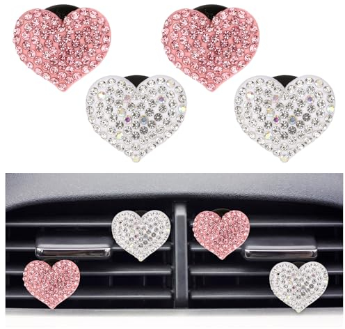 4 Stück Auto Deko Innenraum Kommt mit Dufttabletten Innenraum Lüftungsclip Liebe Herzform Dekoration Chrysantheme Auto Lufterfrischer Clip Aromatherapie Ätherisches Öl Diffusor Für Mädchen Frauen