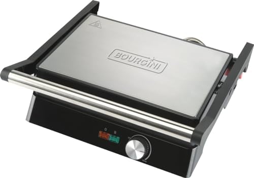 BOURGINI Grill - Panini-Grill und Sandwich-Maker - Antihaftbeschichtung - Schwimmdeckel - Edelstahl - BPA-frei - Schwarz - Modern