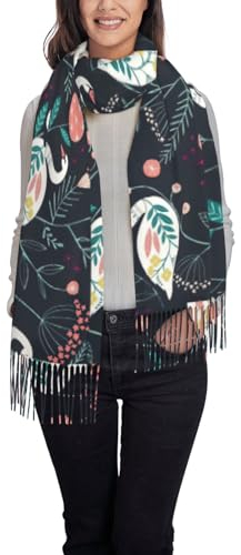 FWJZDSP Schal mit floralem Schwanen-Kaschmirgefühl, warmer Schal, Schal mit Fransen