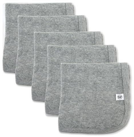 HonestBaby Lot de 5 gants de toilette unisexes en coton bio pour bébé, gris chiné, taille unique