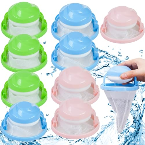QmjdDymx Lint Catcher for Washing Machine,Floating Pet Hair Remover for Laundry, 9Pcs Fine Mesh Lint Catcher for Washing Machine, Reusable Laundry Pet Hair Catcher Fur Zapper for Laundry