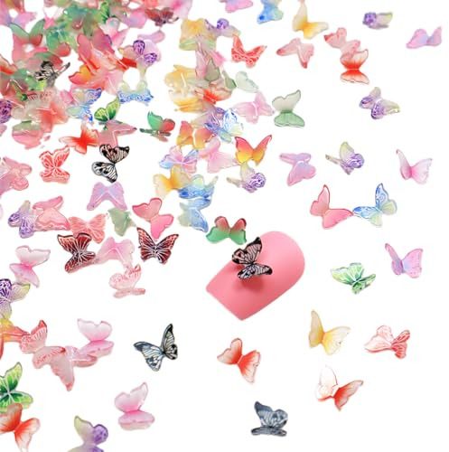 HZAOPZE 80 pcs Mikro Schmetterling Resin, Sortiert Bunte Kleine Schmetterlinge Deko Mini Miniaturen Puppenhaus Zubehör 3D Schmetterling Nagel Charms Landschaftsdekorationen zum Basteln Feenhaus
