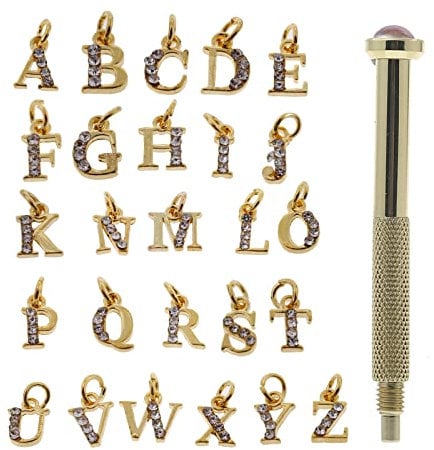 SANRLO Manicure Set,Dangle Nail Charms Alloy Letter Nail Piercing Charms for Rhinestone Nail Jewelry with Nail Piercing Tool Hand D