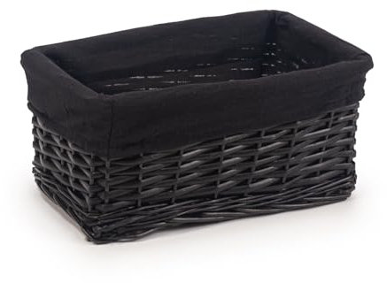 Woodluv Storage Baskets Woven Wicker, Storage Basket for shelves, Baskets to make hampers, Storage Organiser, Black - Small