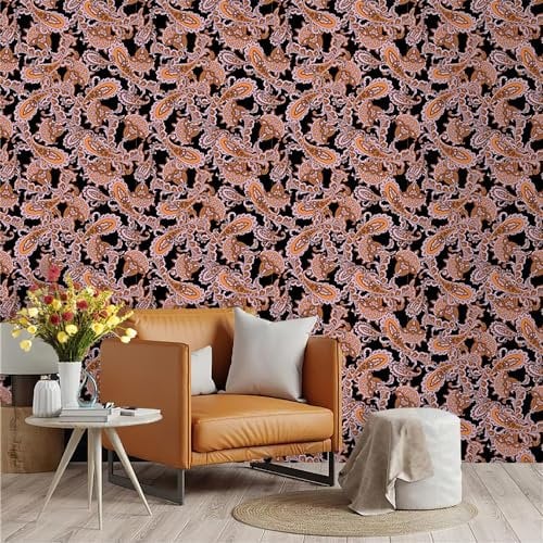 Selbstklebende Tapete Abstrakt Schwarz Orange Strukturtapete Wandtattoo Schlafzimmer Tapete Selbstklebend Vliestapete Wallpaper for Living Room Tapeten Leicht zu Entfernen Wandschutzfolie 45x600cm